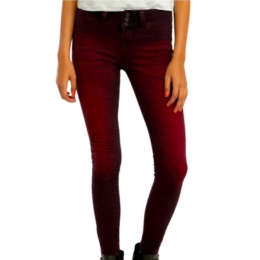 Blackheart | Deep Red Goth Emo Grunge Punk Skinny Jeans with Fading - Size: 5 Jr